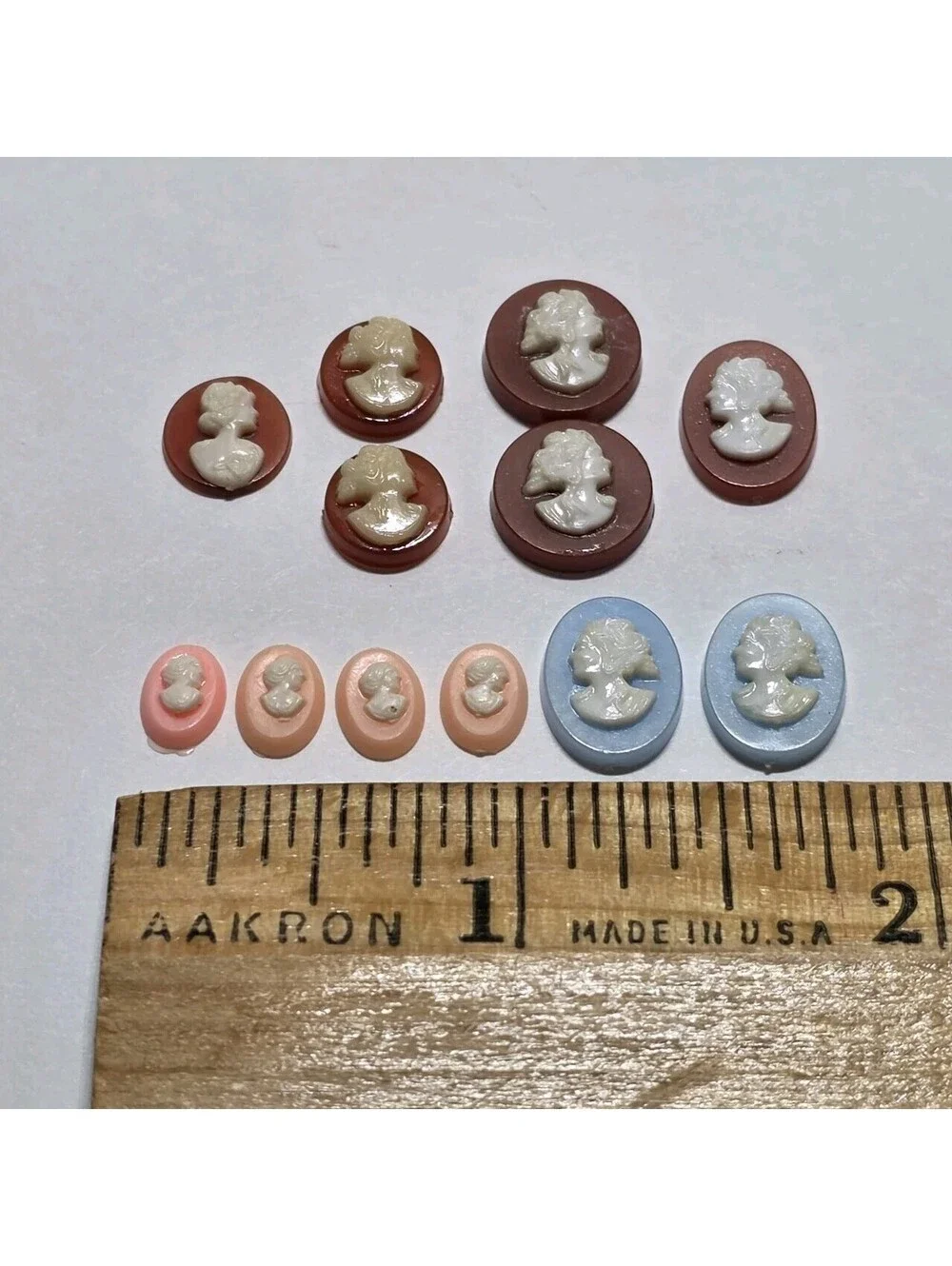 Lot of 12 Mini Resin Cameo Cabochons Mixed Colors Tiny Lady Profiles EUC